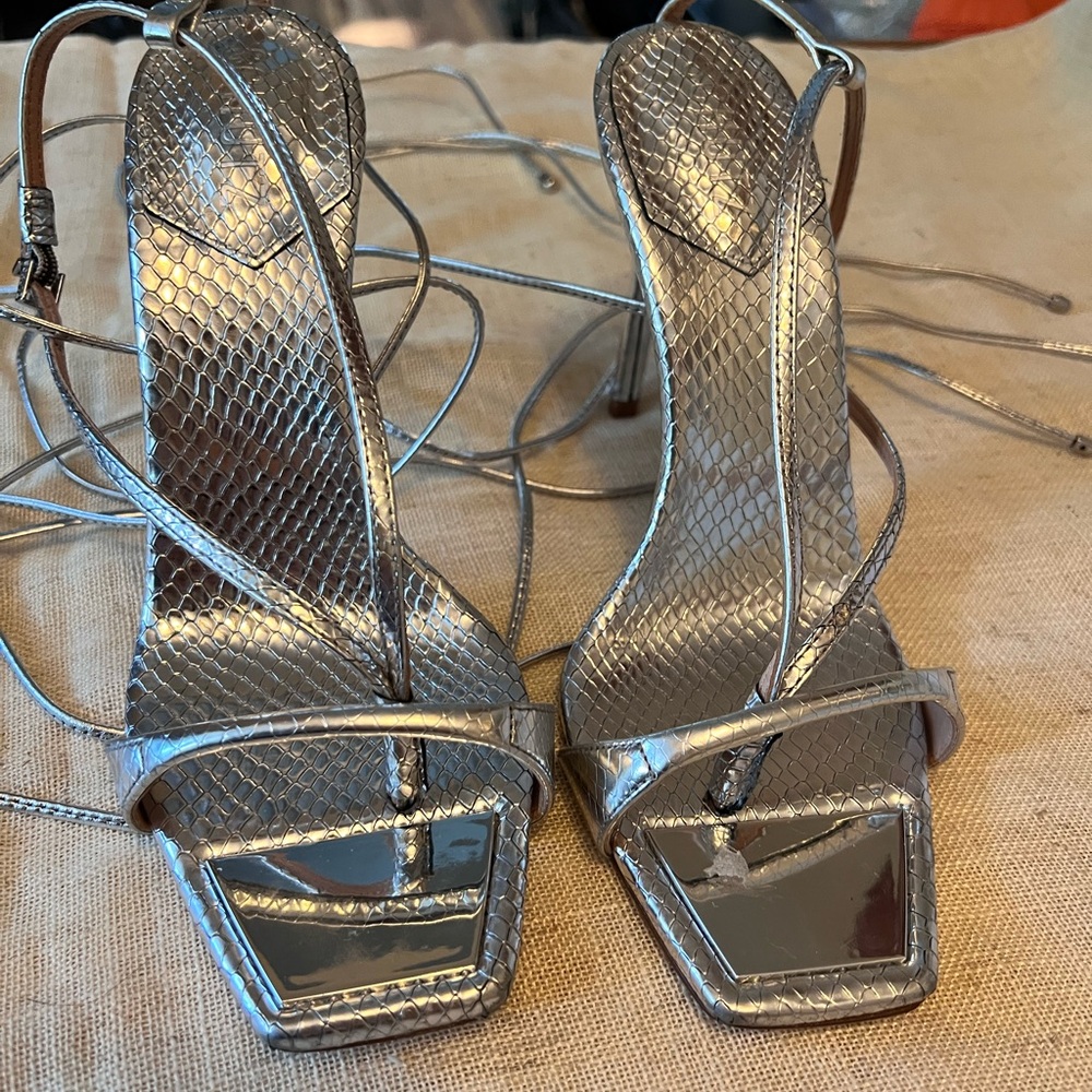 Schutz metallic leather, snake print sandal - Picture 2 of 5